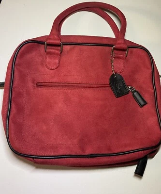 Lancome Red Suede Makeup Handle Bag Travel In Style - Image 1 of 4