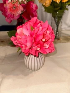 Cream Ceramic Flower Vase,Small Decorative Vases Dark Pink Peony arrangement 8" - Picture 1 of 6