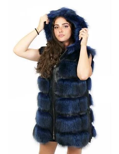 Fox vest blue color 48 zip closure hood external pockets side zip - Picture 1 of 6
