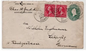 1896 Middletown CT US U318 ? 2c uprated to 6c Stationery Entire to Germany - Picture 1 of 2