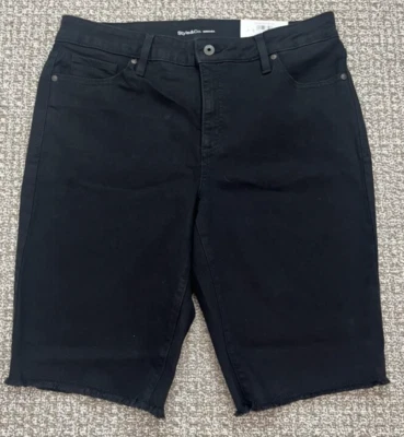 NWT Style & Co Women's Mid-Rise Raw-Edge Bermuda Jean Shorts Deep Black  Size 14 - Image 1 of 4