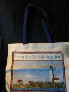 NEW WITH TAG - 100% Cotton  LIGHTHOUSE Tote Bag  with "FROM SEA TO SHINING SEA"  - Picture 1 of 2
