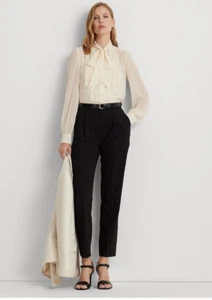 Lauren Ralph Lauren Women´s Satin.Stripe Wool Crepe Straight Pants Size 4 - Picture 1 of 4