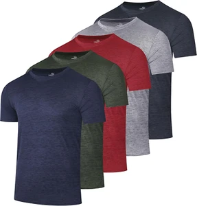 5 Pack: Men’S Short Sleeve Dry Fit Active Crew Neck T Shirt - Athletic Running G - Picture 1 of 12