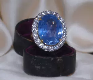 18K Sapphire Diamond Ring GIA Unheated Sri Lanka Vintage VVS Huge 21.57 Carats! - Photo 1 sur 15