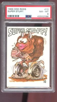 1969 Donruss Odd Rods #10 Super Stuff! PSA 8 Graded Sticker Card Odd Rod Stuff - Image 1 of 2