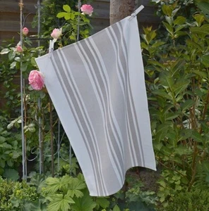 Geschirrtuch Baumwolle Jacquard 50x70 cm weiß mit beigen Streifen aus Frankreich - Picture 1 of 6