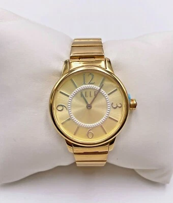 ELLE STAINLESS STEEL YELLOW GOLD IP LINK BAND LADIES WRISTWATCH - Image 1 of 4