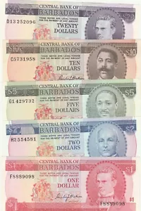 Barbados 1973 1,2,5,10 & 20 Dollars P29,30,31,33 & 34 (5 Notes) - Bild 1 von 2