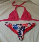 Gorgous pink floral E-VIE halterneck bikini top bottom set Size 8 10 (TV)