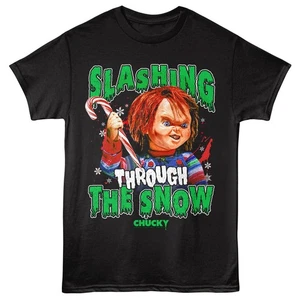 Childs Play Christmas Chucky Slashing Through The Snow Candycane Men's T Shirt - Picture 1 of 5