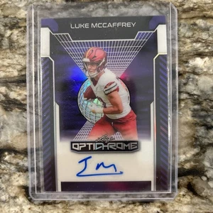 Luke McCaffrey 2025 Leaf Optichrome π Purple Prismatic Auto #5/5 Commanders - Picture 1 of 2