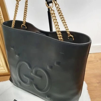 Genuine leather jumbo GG Gucci chain tote from Japan, rare, luxury accessory. - Image 1 of 4