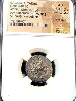 281-240 BC Calabria, Taras Didrachm NGC AU Beauty New Slab Best Price Ebay* CHRC - Image 1 of 3
