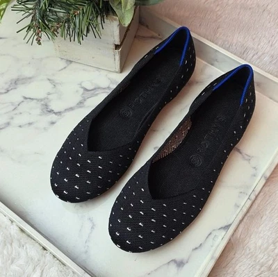 Rothy's Size 10 Ivory Dot Round Toe Flat In Black Polka Dot Retired Rare - Image 1 of 4