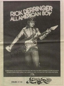 RICK DERRINGER ALL AMERICAN BOY LP PROMO POSTER AD 1974 ORIGINAL - Bild 1 von 1