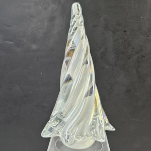 Murano Style Art Glass Swirl Spiral Christmas Tree Clear White Iridescent 9.5” - Picture 1 of 12
