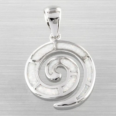 Collar colgante de joyería de plata ópalo de fuego blanco en espiral Foto 1 de 4