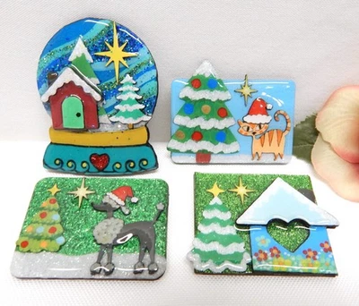 LOTE DE PRENDEDORES/BROCHES DE NAVIDAD, FIRMADOS ECO & HARA, GATO ATÓMICO, CANICHE, GLOBO DE NIEVE Foto 1 de 4