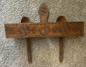 Vintage Polish Wood Carved/Stamped 3 Utensil Spoon Rack w/ 2 Spoons Included - Picture 1 of 6