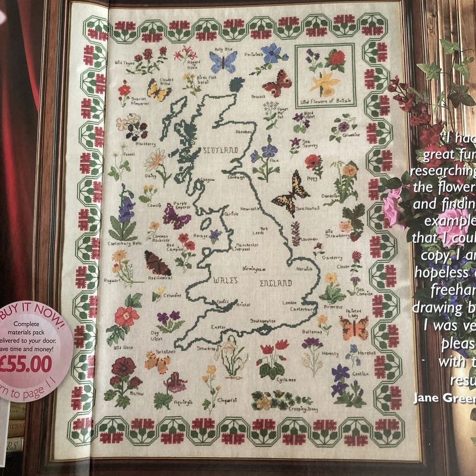 Jane Greenoff flower map of Britain England Scotland Cross Stitch Chart - Image 1 of 1