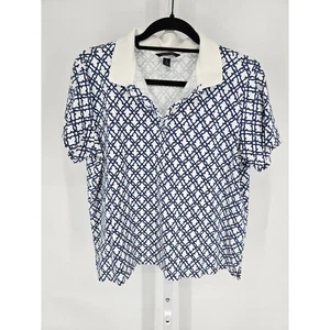 Camisa polo Lands End para mujer talla L calce clásico manga corta azul marino blanco - Imagen 1 de 5
