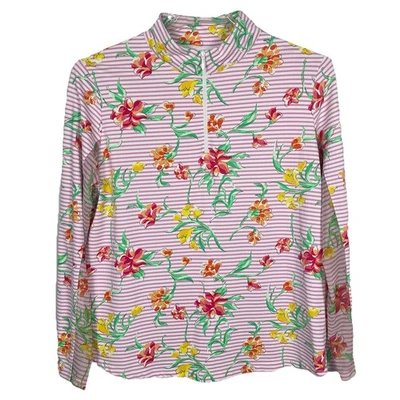 Top Ibkul Malla Ventilada 1/4 Cremallera Talla XL Rosa Floral Rayas Ecuestre Golf Deportes Foto 1 de 4