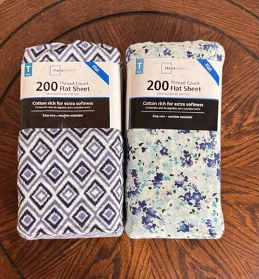 2 New Mainstays Twin Flat Sheets (200 Thread Count) - Image 1 of 2