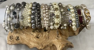 Bracelets Faux Pearl Cream Grey Mixed Silver Stacking RETRO party 80's x 22 - Picture 1 of 14