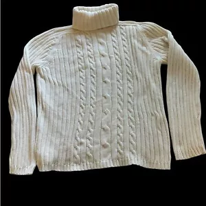 Womens Marsh Landing 100% Cotton Cable Knit Turtleneck Sweater Size M Cream - Picture 1 of 6
