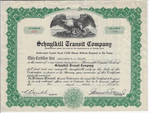 PENNSYLVANIA 1952 Schuylkill Transit Company Stock Certificate Bus Line - Picture 1 of 2