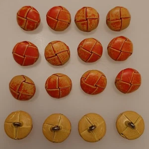 10 x 16mm Mustard and Orange Round Leather Knot and Metal Shank Buttons - CL65m - Picture 1 of 1