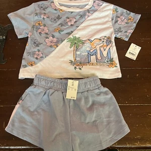 Girls MTV- Music Television Pajamas (Tshirt and Shorts) XS 4/5 - Picture 1 of 4