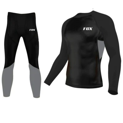 Mens Compression Tights Shirt Long Sleeves Set Gym Training Running Yoga Tights - Image 1 of 3