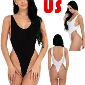 Damen Einteiler Sexy Niedriger Rücken Monokini Badeanzug Hochgeschnitten Tanga Turnanzug Body - Bild 1 von 13