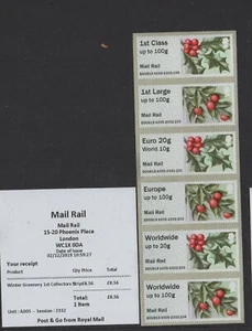 WINTER GREENERY HOLLY TOP R17YAL MAIL RAIL A005 DEC 2019 Collector Strip POST GO - Picture 1 of 1