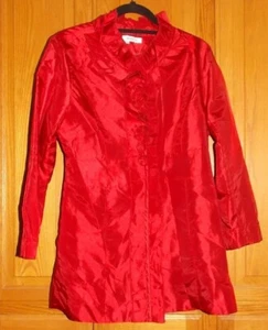 Appraisal Long Line Red Rosette snap Buttons Coat L - Picture 1 of 7