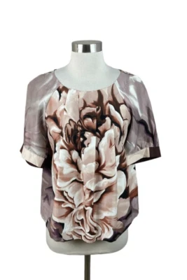 Блузка Rozae Nichols бордовая фиолетовая розовая с цветочным узором складка хлопок шелк размер S - Изображение 1 из 4