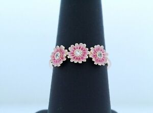 NEW Authentic Pandora Pink Daisy Flower Trio Ring 14k Rose Gold Plate