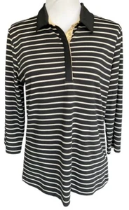 TAIL Sz L Black Gold 3/4 Sleeve Snap Activewear Golf Tennis Top Shirt - Picture 1 of 10