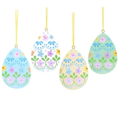 Gisela Graham Set of 4 Hanging Pastel Floral Lace Design Easter Egg Decorations