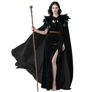 L'VOW Damen Federkragen Samt Umhang Vampir Cape Hexe Königin Cosplay Hall... - Bild 1 von 8