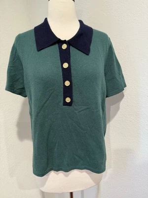 Aqua Cashmere X Venus Williams 对比领短袖 Polo 毛衣 XL 码 — 第 1/4 张图片