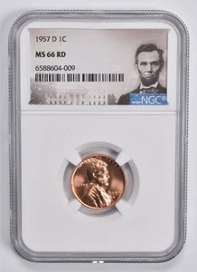 MS66 RD 1957-D Lincoln Wheat Cent Penny NGC Special Lbl *0808 - Picture 1 of 5