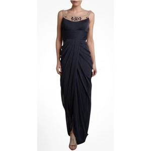 Adrianna Papell Embellished Draped Mesh Gown Charcoal Gray Sz 4 - Picture 1 of 10
