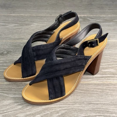 Sandalias con correa cruzada J.Crew Marcie tacones de gamuza negros para mujer talla 8 Foto 1 de 4