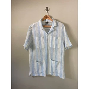 Camisa Todd Snyder Guayabera Azul/Blanco Punto Abierto Hecha en Italia Talla XL - Imagen 1 de 4