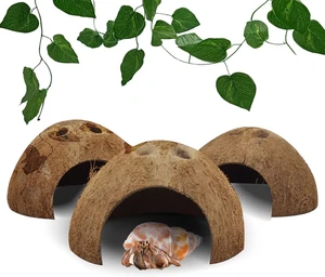 Reptile Hideouts Natural Coconut Shells Hut Hermit Crab Climbing Toys Gecko Hide - Picture 1 of 12