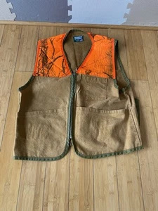 Vintage Shotgun Field Vest Leather Hunting Zipper Vest Orange Camo - Large - Picture 1 of 8