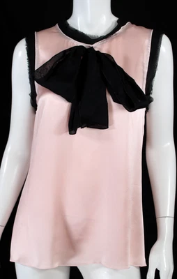 DOLCE & GABBANA Rosa y Negro Seda Satén Sin Mangas Coño Lazo Top 46 Foto 1 de 4